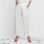 Front View of a Model wearing Off-White Banded Hem Straight Pant