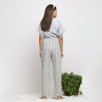 Back View of a Model wearing Handspun Cotton Striped Tapered Pant