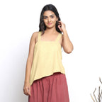 Front View of a Model wearing Handspun Light Yellow Asymmetrical Top