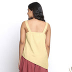 Back View of a Model wearing Handspun Light Yellow Asymmetrical Top