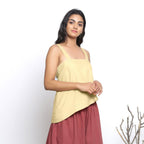Right View of a Model wearing Handspun Light Yellow Asymmetrical Top