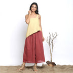 Front View of a Model wearing Handspun Light Yellow Asymmetrical Top