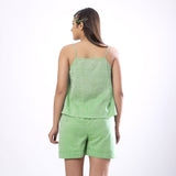 Back View of a Model wearing Handspun Mint Green Flared Camisole Top