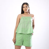Front View of a Model wearing Handspun Mint Green Flared Camisole Top