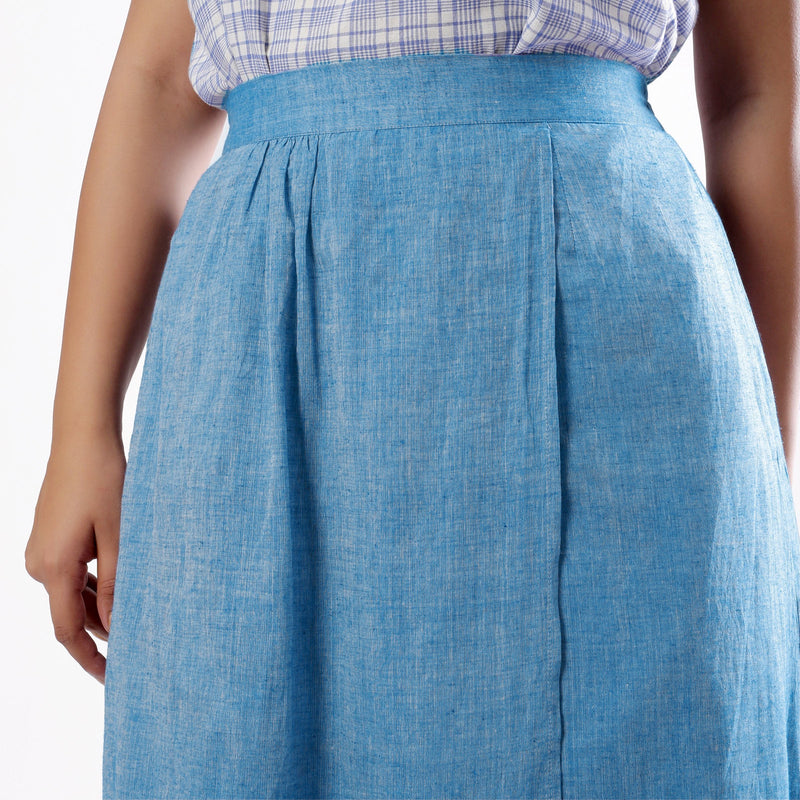 Front Detail of a Model wearing Handspun Sky Blue Layered Skirt
