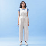 Front View of a Model wearing Handspun Vegetable Yarn Dyed Pinafore Jumpsuit