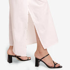 Close View of a Model wearing High-Rise Hand Beaded Fisherman Pant