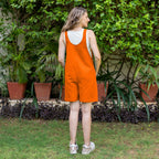 Hot Orange Cotton Poplin Dungaree Playsuit