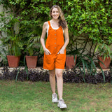 Hot Orange Cotton Poplin Dungaree Playsuit