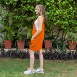 Hot Orange Cotton Poplin Dungaree Playsuit