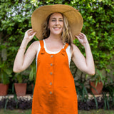 Hot Orange Cotton Poplin Dungaree Playsuit
