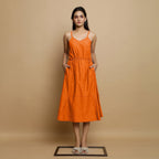 Hot Orange Cotton Poplin Elasticated Midi Cami Dress