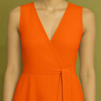 Hot Orange Cotton Poplin Fit and Flare Sleeveless Midi Dress