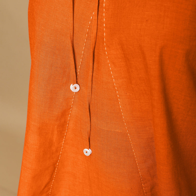 Hot Orange Cotton Poplin Halter Neck Flared Top