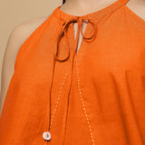 Hot Orange Cotton Poplin Halter Neck Flared Top