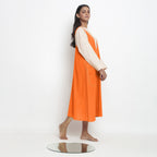 Hot Orange Cotton Poplin Paneled Midi Shift Dress
