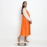 Hot Orange Cotton Poplin Paneled Midi Shift Dress