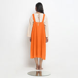 Hot Orange Cotton Poplin Paneled Midi Shift Dress