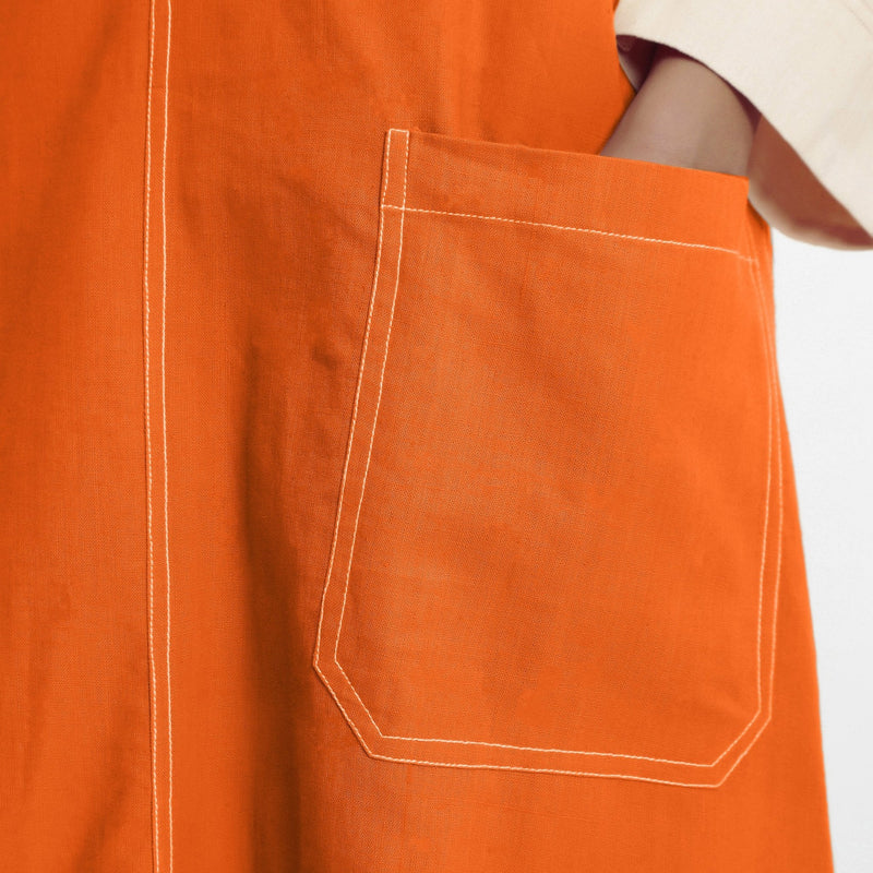 Hot Orange Cotton Poplin Paneled Midi Shift Dress