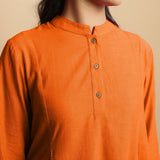 Hot Orange Hand-Embroidered Cotton Poplin Paneled Midi Dress