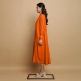 Hot Orange Hand-Embroidered Cotton Poplin Paneled Midi Dress