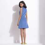 Ice Blue Warm Cotton Corduroy Button-Down Short Dress