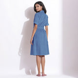 Ice Blue Warm Cotton Corduroy Knee Length Coat Dress