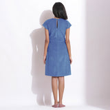 Ice Blue Warm Cotton Corduroy Knee Length Shift Dress