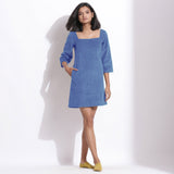 Ice Blue Warm Cotton Corduroy Short Shift Dress