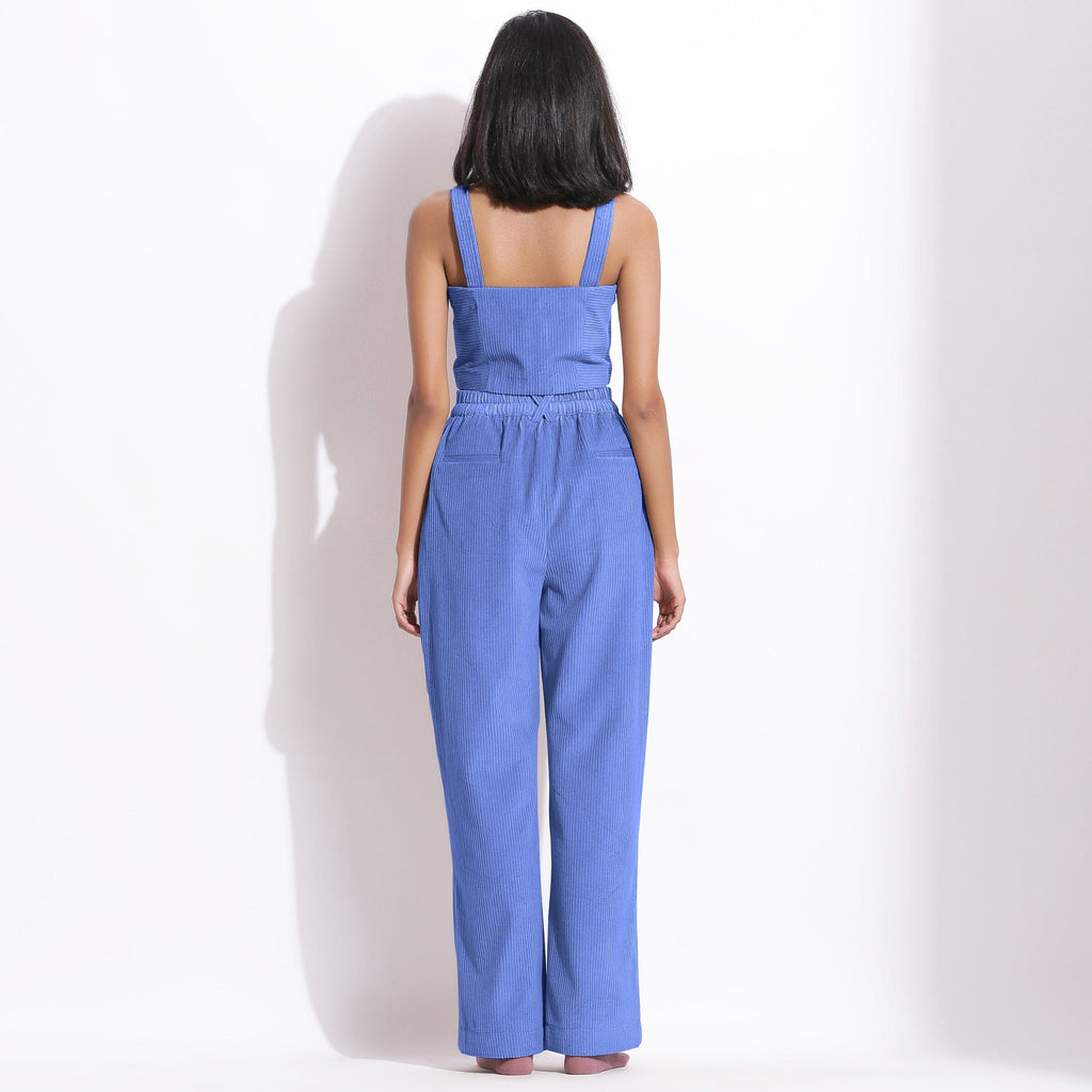 Ice Blue Warm Cotton Corduroy Slim Fit Crop Top
