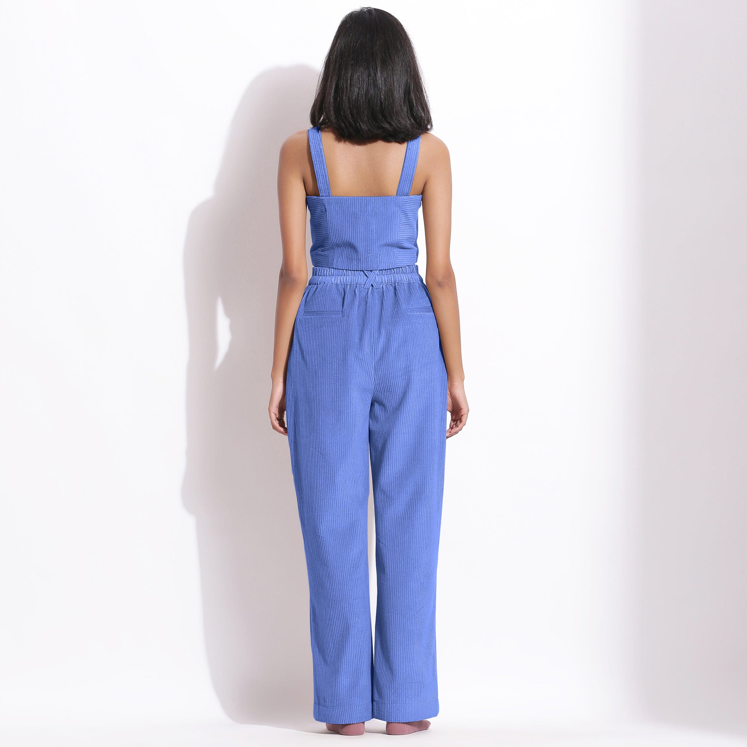 Ice Blue Warm Cotton Corduroy Slim Fit Crop Top