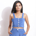 Ice Blue Warm Cotton Corduroy Slim Fit Crop Top