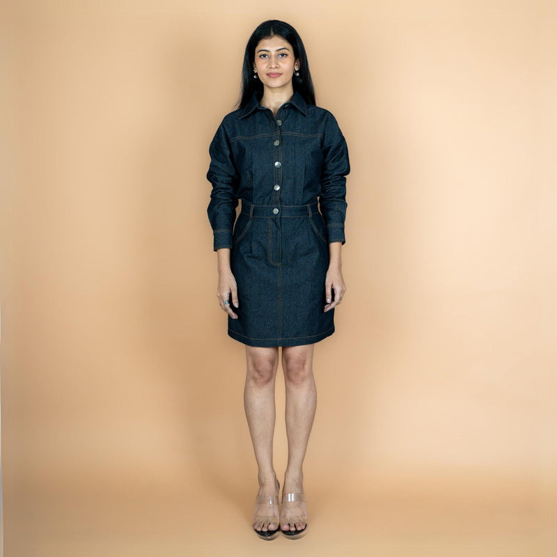 Indigo Cotton Denim Button-Down Short Safari Dress