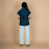 Indigo Cotton Denim Drop Shoulder Sleeves Button-Down Shirt