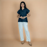 Indigo Cotton Denim Drop Shoulder Sleeves Button-Down Shirt