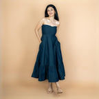 Indigo Cotton Denim Flared Maxi Tube Dress