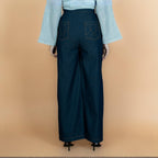 Indigo Cotton Denim High-Rise Flared Comfort Fit Wide Legged Pant