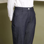 Indigo Cotton Denim High-Rise Tapered Jeans