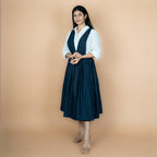 Indigo Cotton Denim Pinafore Midi Wrap Dress