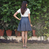 Indigo Cotton Denim Pleated Short Skirt