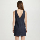 Indigo Cotton Denim Sleeveless A-Line Mini Dress