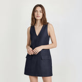 Indigo Cotton Denim Sleeveless A-Line Mini Dress