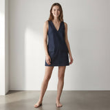Indigo Cotton Denim Sleeveless A-Line Mini Dress