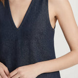 Indigo Cotton Denim Sleeveless A-Line Mini Dress