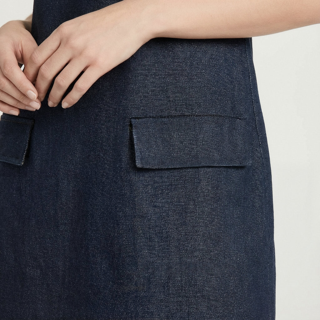 Indigo Cotton Denim Sleeveless A-Line Mini Dress