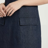 Indigo Cotton Denim Sleeveless A-Line Mini Dress