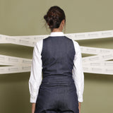 Back View of a Model wearing Indigo 100% Cotton Denim U-Neck Sleeveless Vest