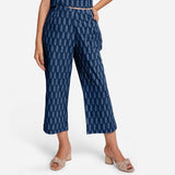 Front View of a Model wearing Indigo Dabu Block Print Grey Mid-Rise Culottes