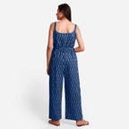 Back View of a Model wearing Indigo Dabu Block Print Straight Jumpsuit