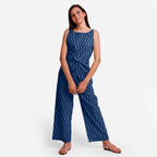 Front View of a Model wearing Indigo Dabu Block Print Straight Jumpsuit